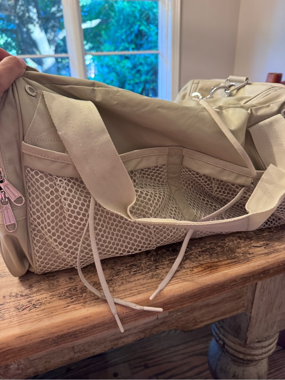 Stella McCartney Beige Women's Nylon Gym Duffel Bag with Mesh Pockets/storage